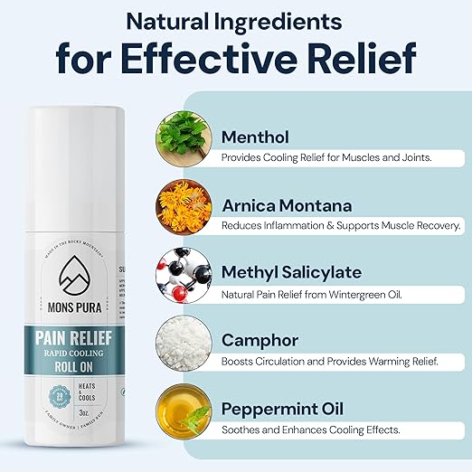 Roll On Pain Relief with Menthol, Arnica, Rosemary & Essential Oils - Extra Strength Arnica Roll On Fast Cooling Muscle & Joint Relief for Arthritis, Back Pain & Sciatica (3oz)