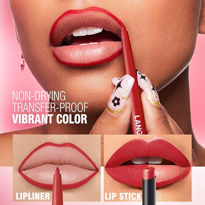 Pink Lip Liner Lipstick for Women, Lip Kit With Lip Liner Pencil Lip Stick Set, Waterproof Long Lasting Lipliner Lipstick, Transferproof Lip pencil Lip Crayon 01#