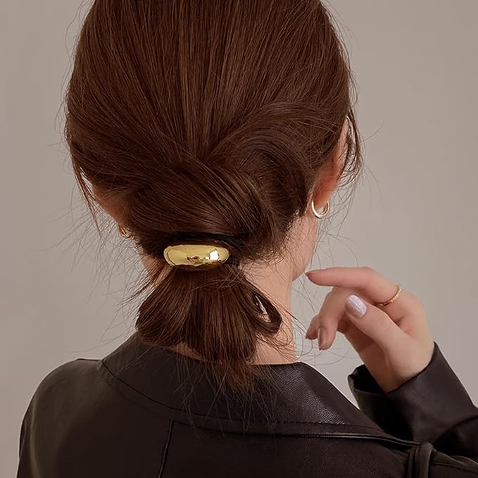 4PCS Golden Metal Hair Ties – No Damage Thick Band, High Elasticity, Durable, Stylish Golden Geometric Ponytail Holders Hair Accessories for Women