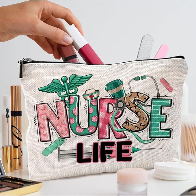 QGFM Nurse Makeup Bags,Nurse Gifts for Women,Nurse Cosmetic Bags With Zipper,Nurse Gifts for Nursing Student,Student Nurse Gifts(F style)