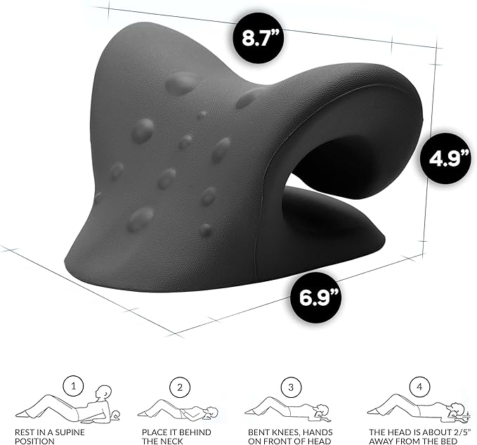 Neck Stretcher & Posture Corrector for Women and Men, Cervical Traction for Spine Alignment, Adjustable Upper Back Brace & Elastic Support for Shoulder Back Pain Relief (Black)