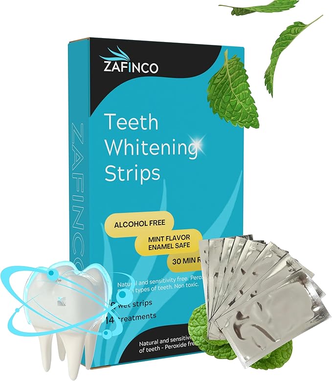 Teeth Whitening Strips for a Brighter Smile - 28 Mint Flavored Sensitive Teeth Whitening Strips, Dentist Recommended,-Non Toxic, Peroxide Free & Enamel Safe - 14 Treatments, Made in USA