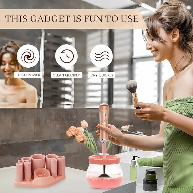 RICRIS Electric Makeup Brush Cleaner and Dryer Machine - Super Fast Clean and Dry Make Up Brushes - Automatic Cosmetic Brush Spinner Washer Tools