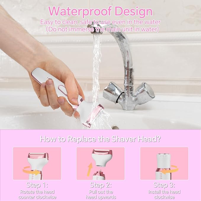 Women's Electric Razor Bikini Trimmer, 4-in-1 Cordless Shaver for Face, Legs, Underarms, Pubic Hair – Wet/Dry Use, Painless Hair Removal
