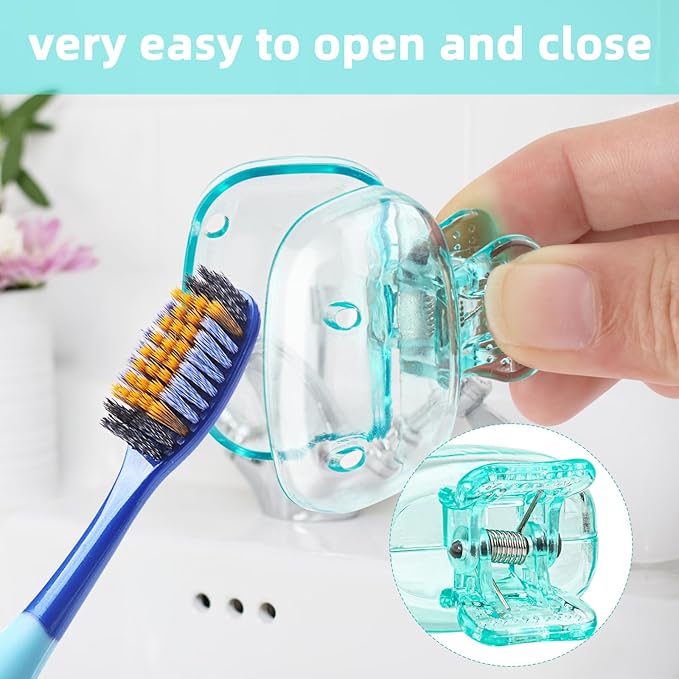 6 Pack Toothbrush Covers Portable Toothbrush Protector Coverings Clips Travel Protector Plastic Brush Pod Protection Clip Case Tooth Brush Covers for Kids Bathroom Home Travel Supplies