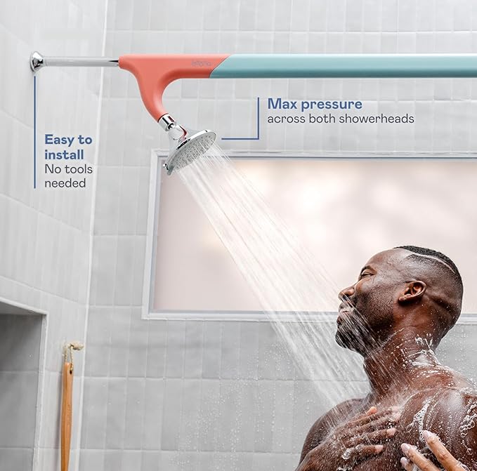 BOONA - The Original Tandem Shower | As Seen On Shark Tank | Double Shower Head for Couples, High Pressure Dual Shower Heads (One Showerhead, Retro Miami)