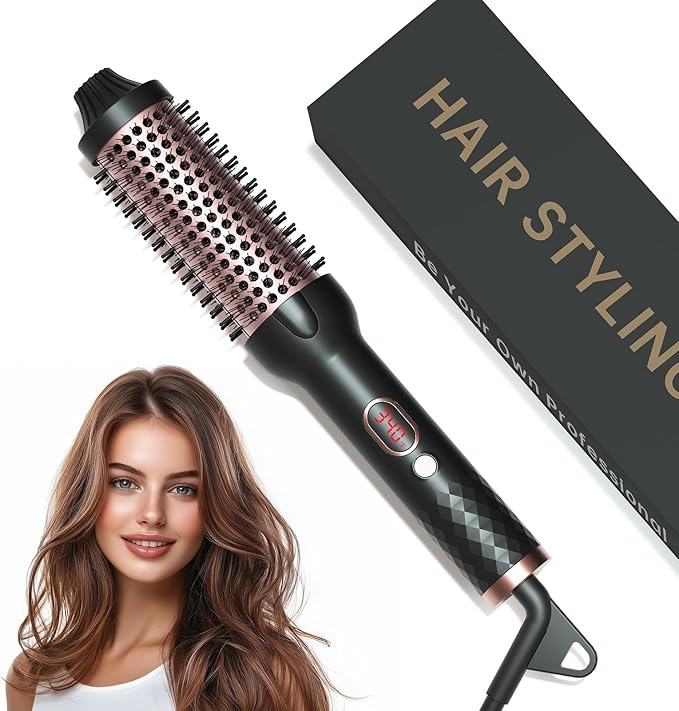 Thermal Brush, 1.5 Inch Heated Round Brush for Blowout Look, 30s Fast Heating Curling Brushes with 10 Temp Settings,Negative Ions & Ceramic for Volumizing, Travel Hair Styling Tool，Rose Gold