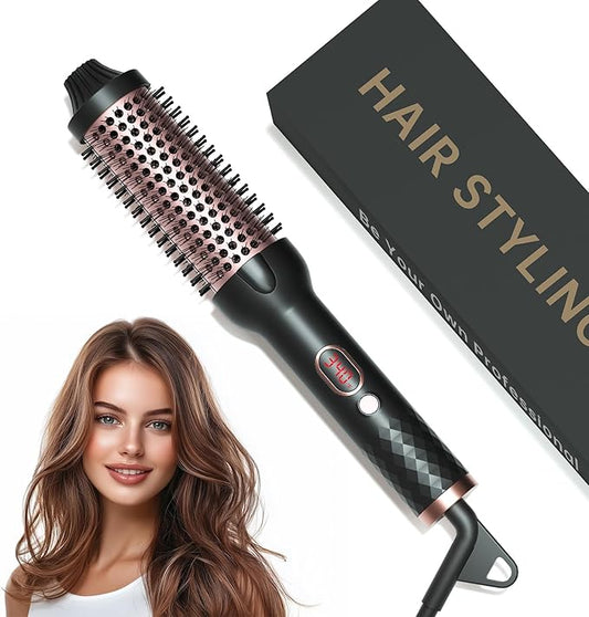 Thermal Brush, 1.5 Inch Heated Round Brush for Blowout Look, 30s Fast Heating Curling Brushes with 10 Temp Settings,Negative Ions & Ceramic for Volumizing, Travel Hair Styling Tool，Rose Gold