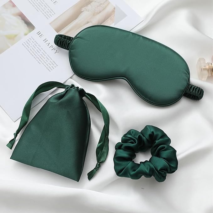 LCBD Silk Satin Sleeping Eye Mask, Green Sleep Eye Night Blindfold for Women and Men, Soft Breathable Blackout Eyeshade Eye Cover for Travel, Wedding Bridesmaid Gift