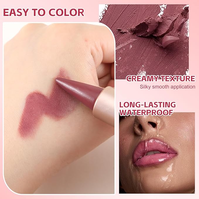 2-in-1 Matte Lip Liner Pencil and Lip Gloss Set, Double-ended Plumping Lip Oil Set for Women, 12H Long-Lasting & Waterproof Lipstick 2Pcs