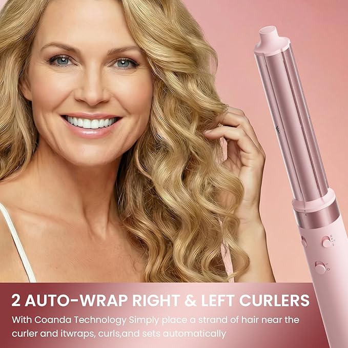MESCOMB Dual Voltage Hot Air Styler Wrap - 5 in 1 Hair Dryer Brush with Fast Drying Blow Dryer, Styling, Straightening & Volumizing with Travel Bag (100V–240V) -Pink