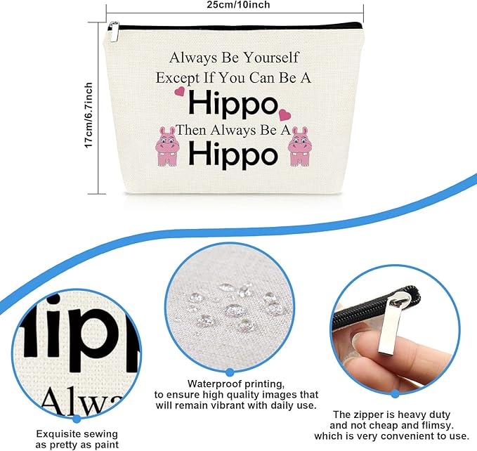 Hippopotamus Gifts Hippo Gift Makeup Bag Hippo Lover Gift for Women Funny Inspirational Gift for Friends Coworker Sister Daughter Hippo Themed Gift for Girls Cosmetic Bag Graduation Christmas Gift