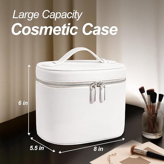idoltimes Cosmetic Case, Leather Makeup Bag, Portable Handheld Makeup Case, Detachable Compartments