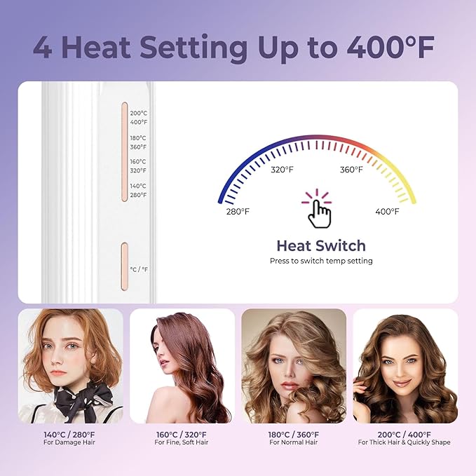 Cordless Curling Iron Rechargeable,USB Rechargeable 9000 mAh Cordless Hair Curler,4 Temp Setting Travel Battery Powered Curling Iron,2 in 1 Portable Hair Straightener and Curler