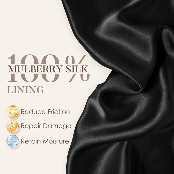 LULUSILK 100% Mulberry Silk Lined Sleep Cap, No More Frizzy Tangled Hair, Stay On All Night Adjustable Silk Hair Wrap for Sleeping, Black Leopard, Pack of 1