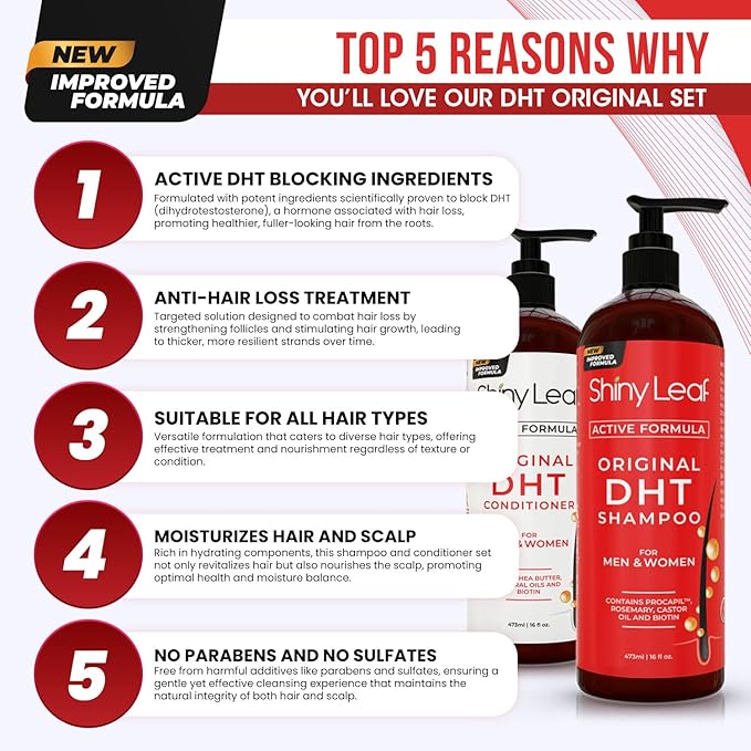 DHT Blocker Shampoo and Conditioner for Hair Loss With Biotin For Men, Women, Anti-Hair Loss Treatment, Rosemary Leaf Oil and Asparagus Extracts, for Thinning Hair (Shampoo and Conditioner)