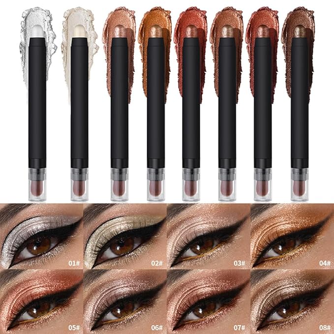 Shimmer Eyeshadow Stick –Mocha Taupe Dual-Ended Creamy Pearl Eye Shadow Pencil with Built-In Smudger, Waterproof Long-Lasting High Pigment Eye Makeup for Smooth Glide 08#