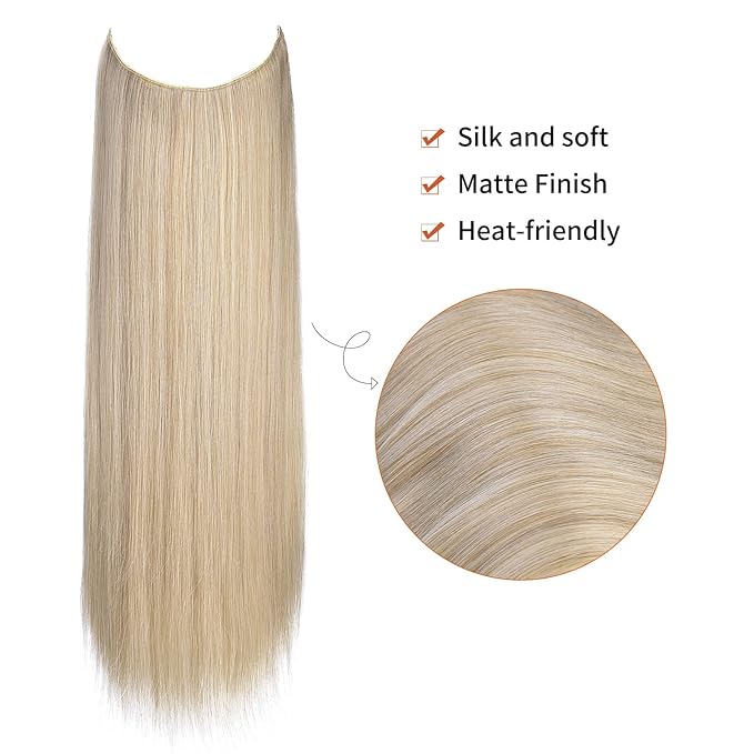 REECHO Invisible Wire Hair Extensions with Transparent Headband Adjustable Size Removable Secure Clips in Straight Secret Hairpiece for Women (14 Inch (Pack of 1), Medium Blonde with Pale Highlights)