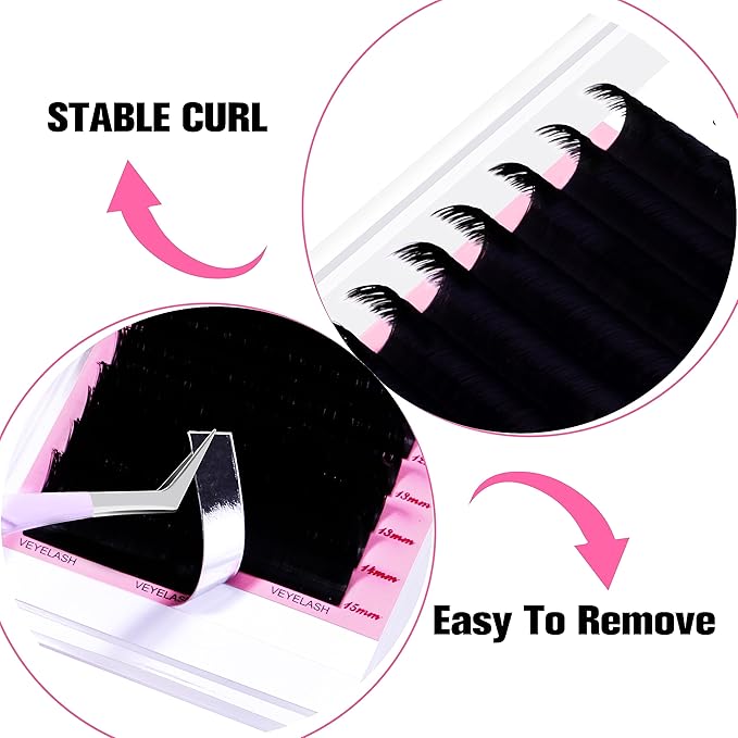 VEYES INC Cashmere Smart Fan Lash Extensions 0.03 0.05 0.07 C/CC/D Curl 8-20mm Mixed & Single Length, Super Matte Black Volume Lashes, Professional Supplies for Lash Techs (0.05 CC 17mm)