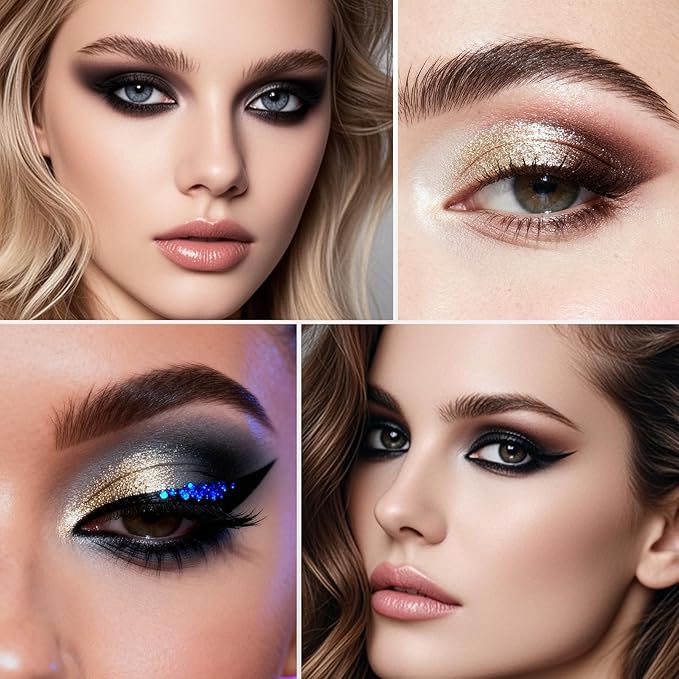 Erinde Smokey Black Eyeshadow Palette, 15 Colors Eyeshadow Pallet with Mirror, Silver Gray White Black Tones Matte Shimmer Eye Shadow Travel Size High Pigmented for Vampire Clown Joker Goth Halloween