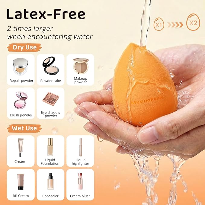 MusingFairy Makeup Sponge 2 Pack, Beauty Blender Sponge with Acrylic Case, Latex-Free Makeup Blending Sponge for Liquid Foundation, Wet & Dry Use, Soft & Streak-Free
