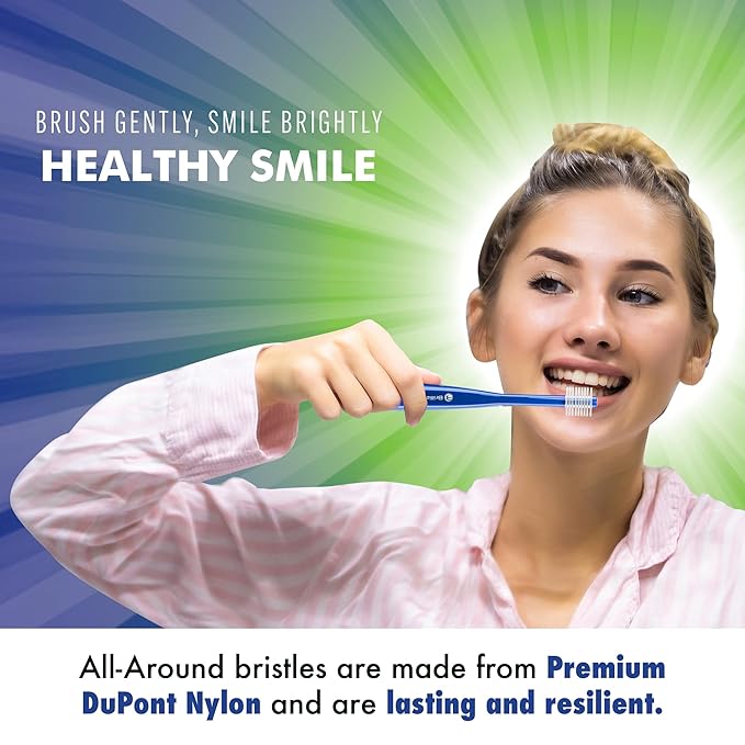 Brilliant Oral Care Adult Toothbrush with Soft Bristles, Round Head, and All-Around Clean for Teeth and Gums, Assorted Colors, 6 Pack