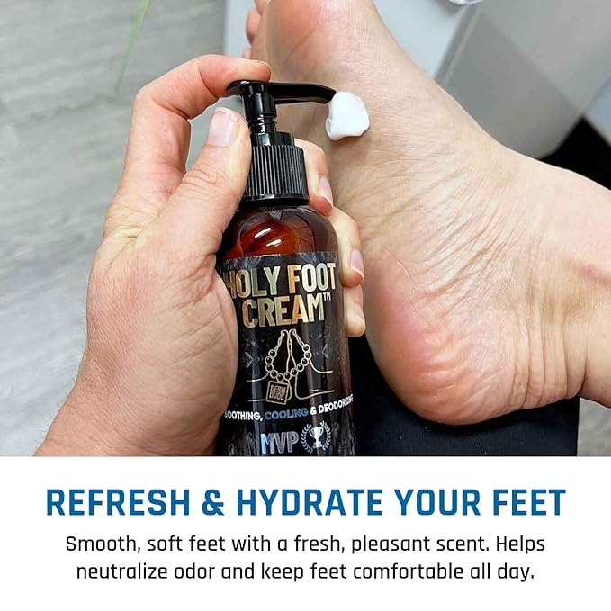 Derm Dude Holy Foot Cream | Daily Moisturizing Foot Cream with DeoPlex for Freshness & Arrowroot for Lightweight Hydration | MVP Scent 4oz