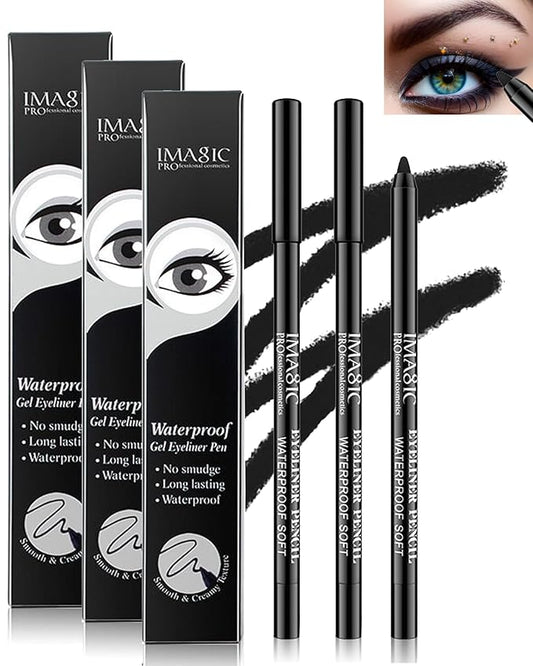 3 Pcs Matte Black Waterproof Smudge-proof Gel Eyeliner Pencil,Fade-Proof Eye Liner Water Line Pencil,Cat Eye/Smoky Eye Makeup Pen,Waterline Gel Eye Liner,Thanksgiving Makeup Gift Set for Women Girl