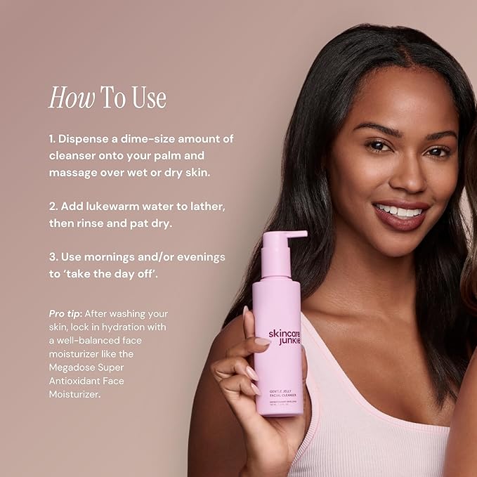 Skincare Junkie Jelly Facial Cleanser, Purifying Gel Cleanser, for Normal to Oily Skin with Hyaluronic Acid, Ceramides, Niacinamide, No Synthetic Fragrance, Dermatologist developed, 6 OZ