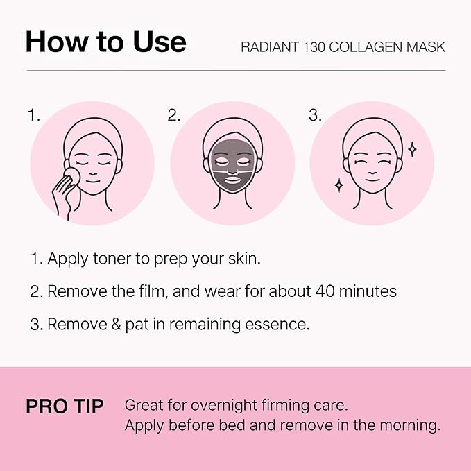 HAPA KRISTIN Radiant 130 Collagen Mask | Korean collagen mask with Bakuchiol & Peptide, for Mature&Dehydrated Skin, 4EA, Hydrating, Elasticity, Firmness, Low Irritation Anti Aging