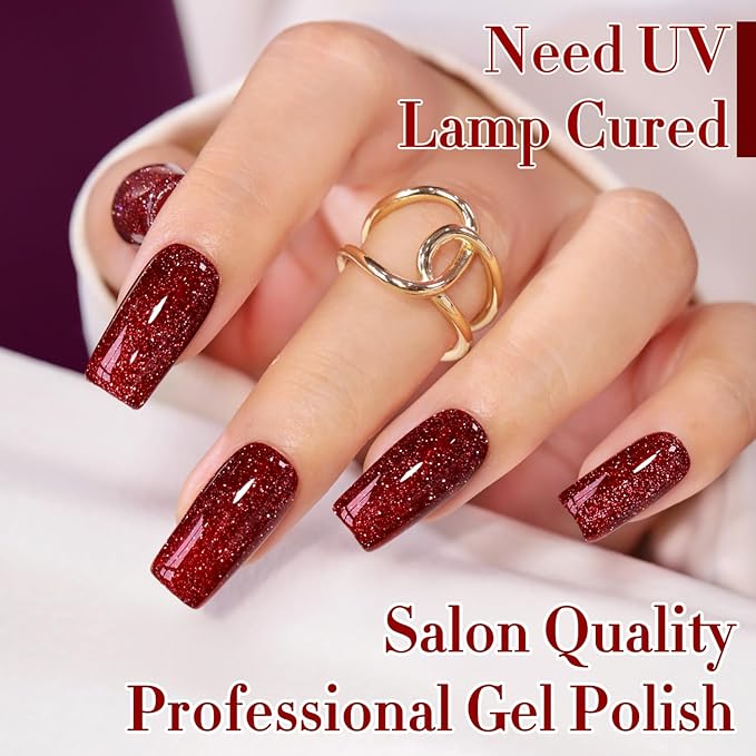 Double Rhythm 0.5Oz Glitter Gel Polish Same Color Same Bollte Shimmer Reflective Color for Nail Art Salon DIY Soak Off 15ml Nail Lamp Gel Polish at Home (Dark Red-B1159)