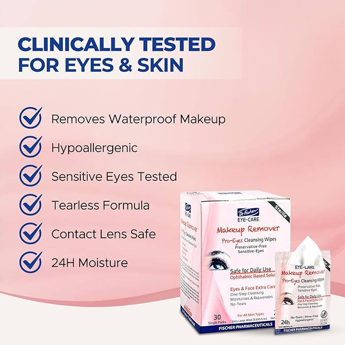 Dr. Fischer Makeup Remover Wipes - Sensitive Skin Formula, Individually Sealed, No Rinse, Eyes and Face Safe