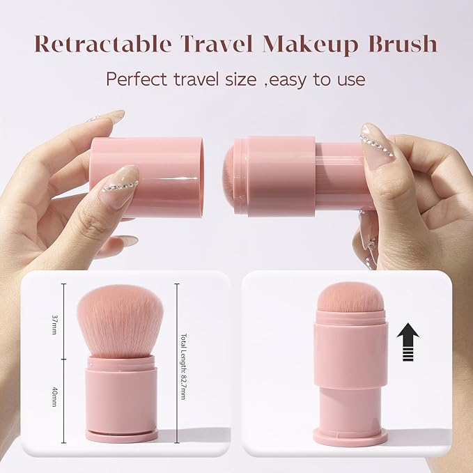 GUOXIAONIU Retractable Makeup Brush, Kabuki Powder brush, Premium Retractable Kabuki Brush, Travel Blush Brush for Bronzer, Setting and Powder Makeup, Essential Tools for Flawless Makeup Application