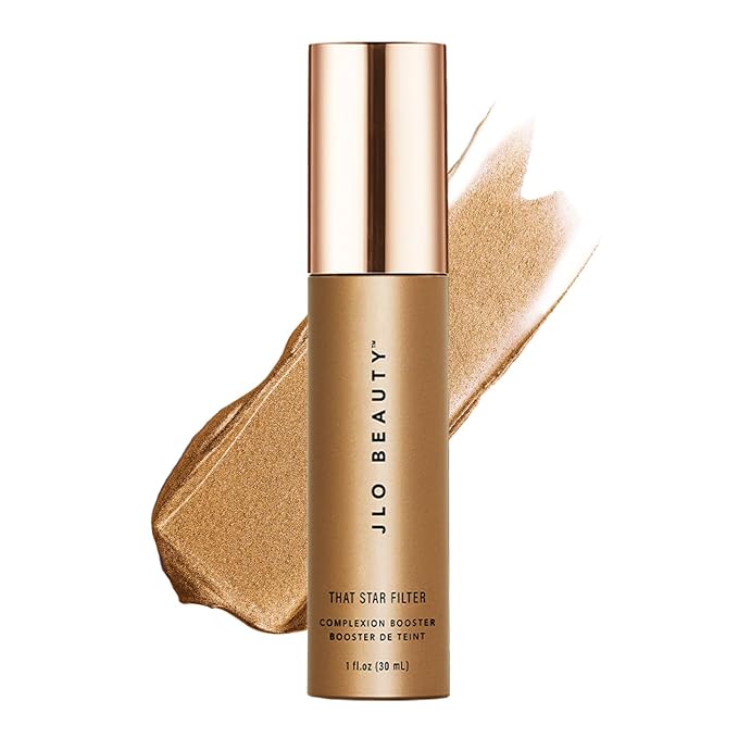 JLO BEAUTY Complexion Booster Highlighter & Bronzer for Face & Body, Lightweight Skin Care Makeup Primer with Vitamin E, Sheer Shimmer Skin Tint for a Dewy Glow, That Star Filter, Warm Bronze, 1 Fl Oz