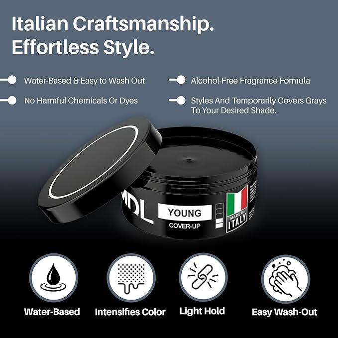 MY DE LUCA Cover Up Hair Wax for Men, Black Hair Wax Stick for Temporary Gray Coverage, Strong Hold Styling Wax for Men, Water Based Styling, Easy Wash Out, Made in Italy, 100 ml