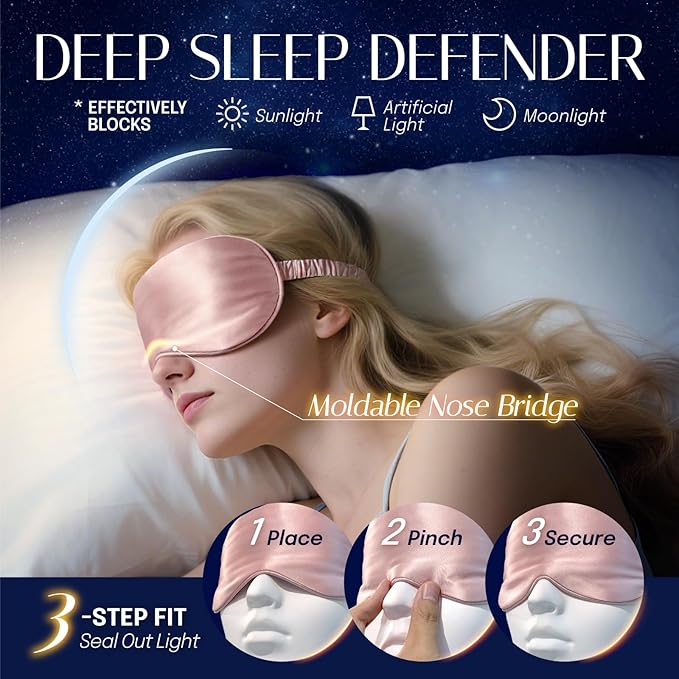Silk Sleep Mask Eye Mask Blindfold with Double Layer Silk Filling and Elastic Strap for Full Night's Sleep, Travel and Nap, Soft Eye Cover Eyeshade with Luxury Bag and Ear Plugs by OLESILK (Navy Blue)
