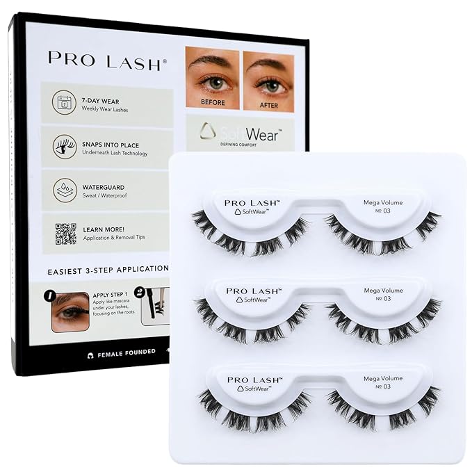 Pro Lash SoftWear Professionally Styled Lash Clusters - Seamless, Lightweight Lashes - 7-Day Cluster Eyelash Extensions - Waterproof Lashes Clusters - 3 Sets - Mega Volume No. 03 Black