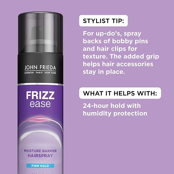 John Frieda Frizz Ease Moisture Barrier Hairspray, Firm Hold Hairspray, Seals Out Moisture with a Protective Barrier, Blocks Frizz, Protects Against Heat, Long-Lasting Hold, 2 Oz, Pack of 12