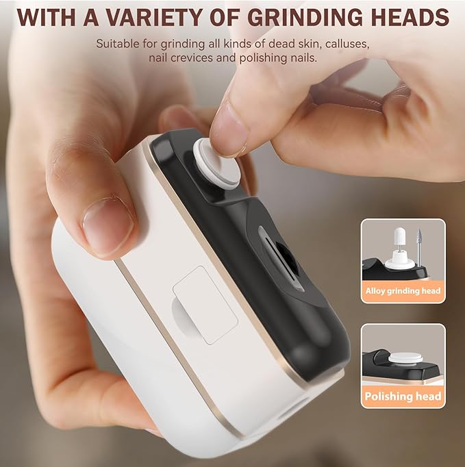 Electric Nail Clipper, Upgraded 5 in 1 Electric Nail Trimmer with Polishing, Shaving, LED Gel Nail Lamp, Dust Storage and LED Light, Automatic Electric Nail File for Kids, Adult, Seniors (White)