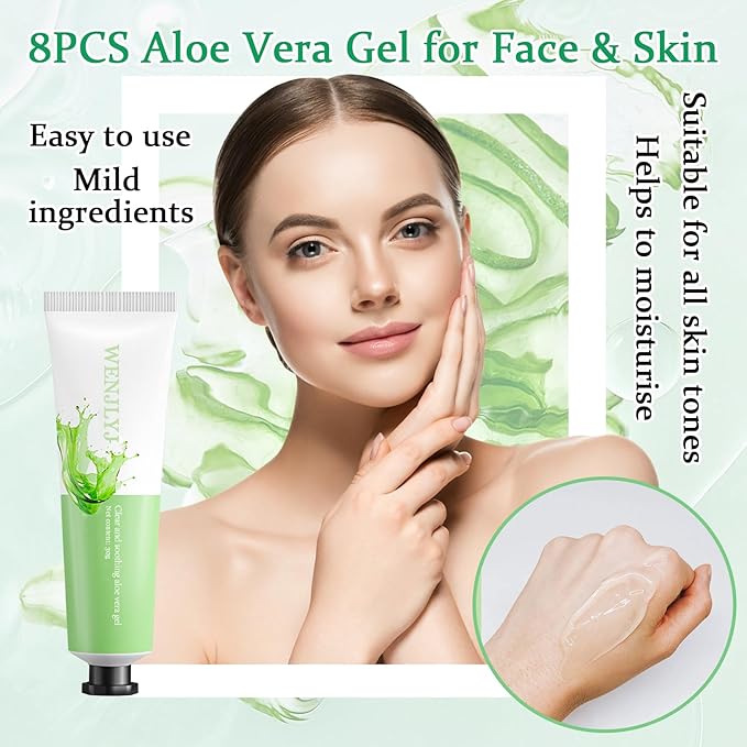 WENJLYJ 8PCS Aloe Vera Gel for Face & Skin,Organic Aloe Vera Gel,Hydrating After Sun Cream for Travel Size,Moisturizing Lotion for Skincare,After Sun Lotion for All Skin Type(A)