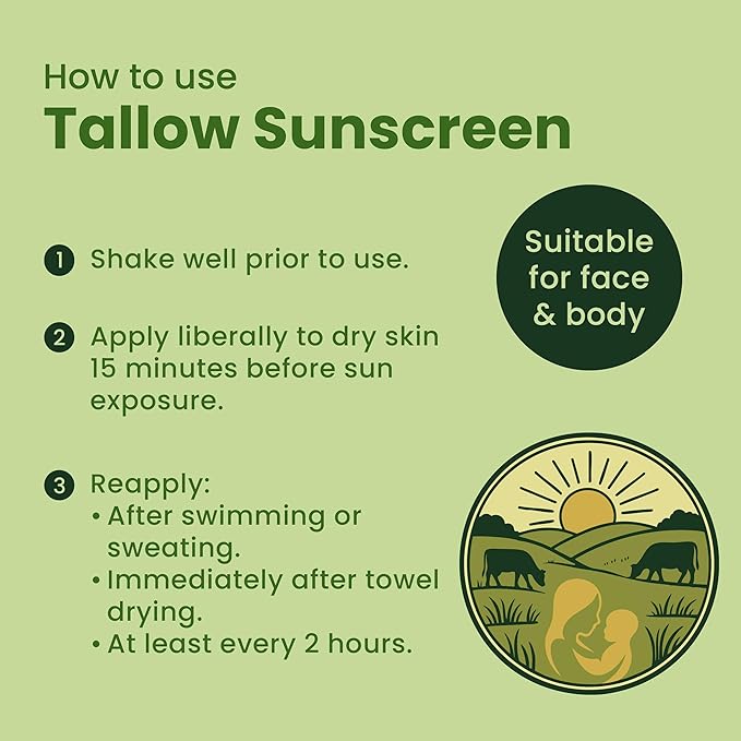 100% Mineral Sunscreen SPF 50 with Non-Nano Zinc Oxide — Reef Safe UVA/UVB Broad Spectrum Sunblock, Water Resistant 80 Min, Moisturizing Tallow Lotion for Face & Body, 3.4 fl oz