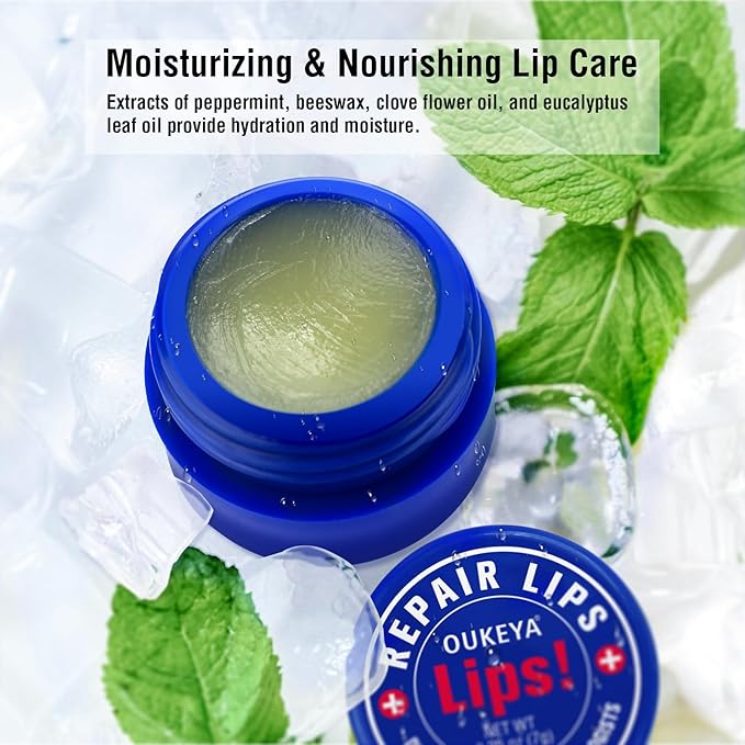 OUKEYA Lip Balm,0.25 Ounce,Medicated Lip Chapstick Medicated w/Beeswax,Petrolatum,Peppermint Oi,100% Natural Ingredients,Medicated Lip Moisturizer for Echapped Lips Treatment Severe 3 Packs