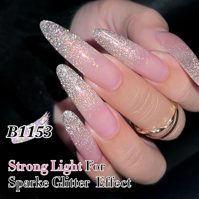 Double Rhythm 15ML Glitter Gel Polish Shimmer Reflective Holographic Color Magnetic for Nail Art Salon DIY at Home (Pink-B1153)