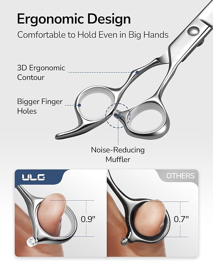 ULG Hair Cutting Scissors Set, 7 Inch 8-Piece Fast Haircut Kit for Easy Home Use with Thinning Scissors, Texturizing Razor, Comb, Clips - Silver Stainless Steel