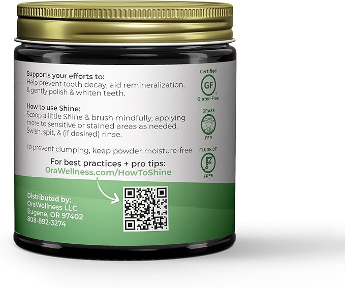 OraWellness Shine Remineralizing Tooth Powder with Hydroxyapatite, Made in The USA, Fluoride Free Tooth Repair, Natural Teeth Whitening Powder, Teeth Polish & Stain Remover, Mint