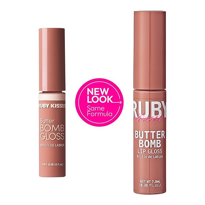 Ruby Kisses Lip Gloss Butter Bomb Gloss Non-Sticky Lip Gloss Vitamin E Natural Nude Lip Makeup -7.8mL (0.26 US fl.oz) (Nude)