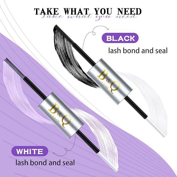 B&Q Lash Bond and Seal: Waterproof Latex-Free Lash Glue & Adhesive with Precision Brush, Clear Quick Dry Formula for Sensitive Eyes, Strong Long Lasting Hold for DIY Fluffy Cluster Lashes Extensions