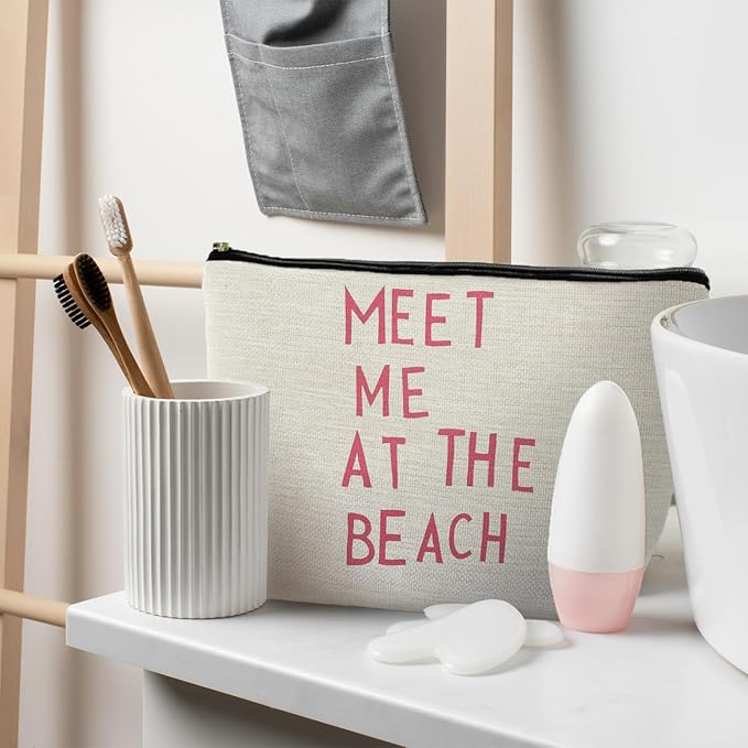 RYYCDOI Beach Makeup Bag, Cosmetic Bags, Meet Me at the Beach, Beach Gifts for Women, Travel Makeup Pouch