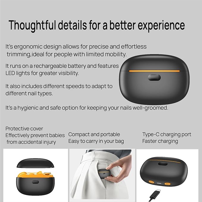 Smart Electric Nail Clipper,Nail File,2 Speeds Automatic Nail Trimmer with LED Light& Clip Storage,Rechargeable & Silent Designed Manicure Set for Kids, Adults, Seniors & Arthritis Patients(Black)