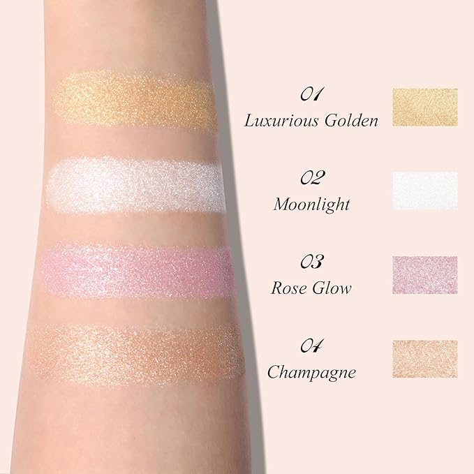 UCANBE Sparkle Bomb Baked Highlighter, Powder Highlighter Makeup, High Glossy Illuminator Palette for Face & Body, Weightless and Buildable (02 Moonlight)